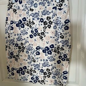 Ann Taylor Blue and Black Floral Pencil Skirt